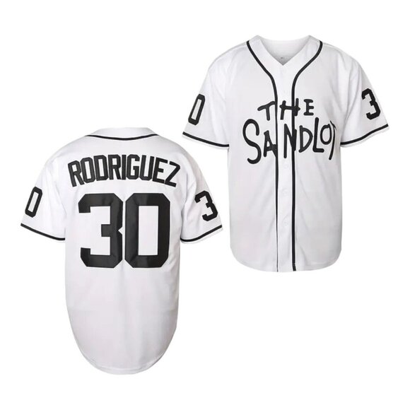 Sandlot Baseball Jersey Benny The Jet Rodriguez #30 White Stitched - Picture 1 of 8